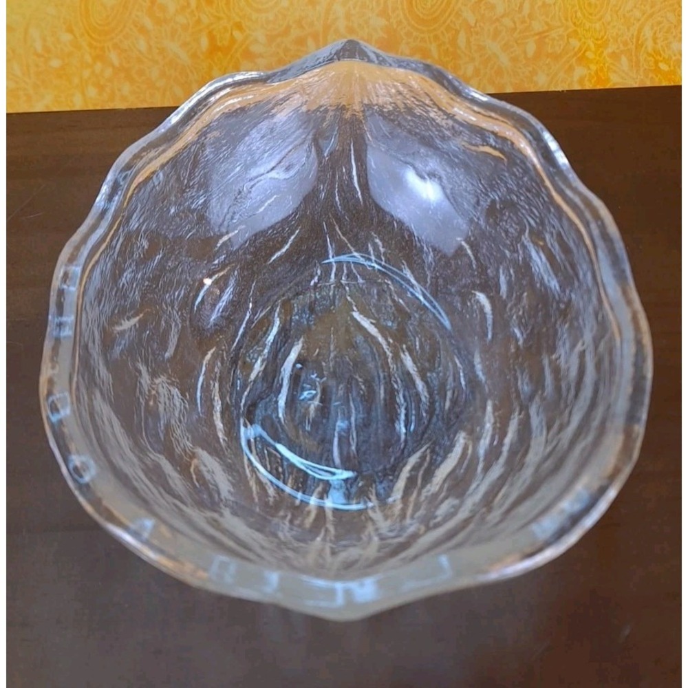 Vintage Textured Clear Glass‎ Walnut Shaped 6" Candy Dish Bowl
